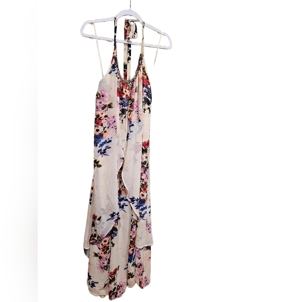 Chelsea & Violet Boho Flowy floral halter dress with beaded neckline small